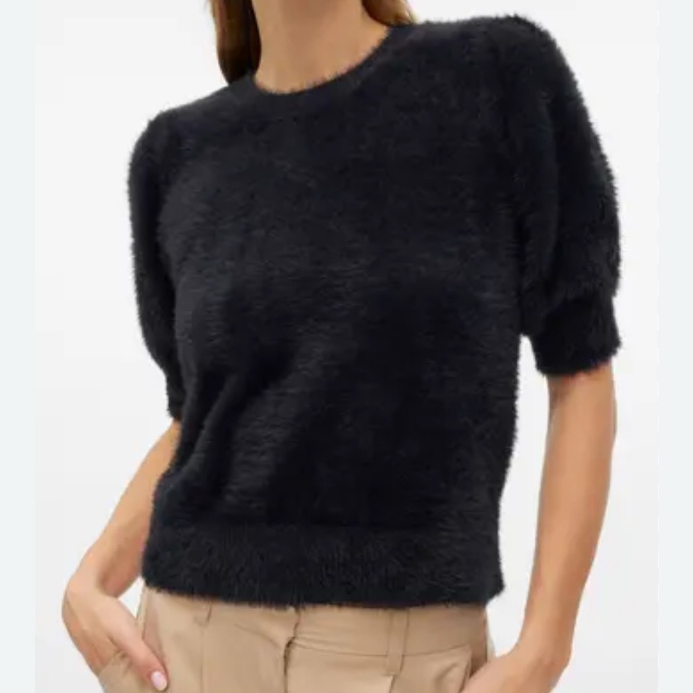 CeCe Charcoal Fuzzy Crew Neck Sweater